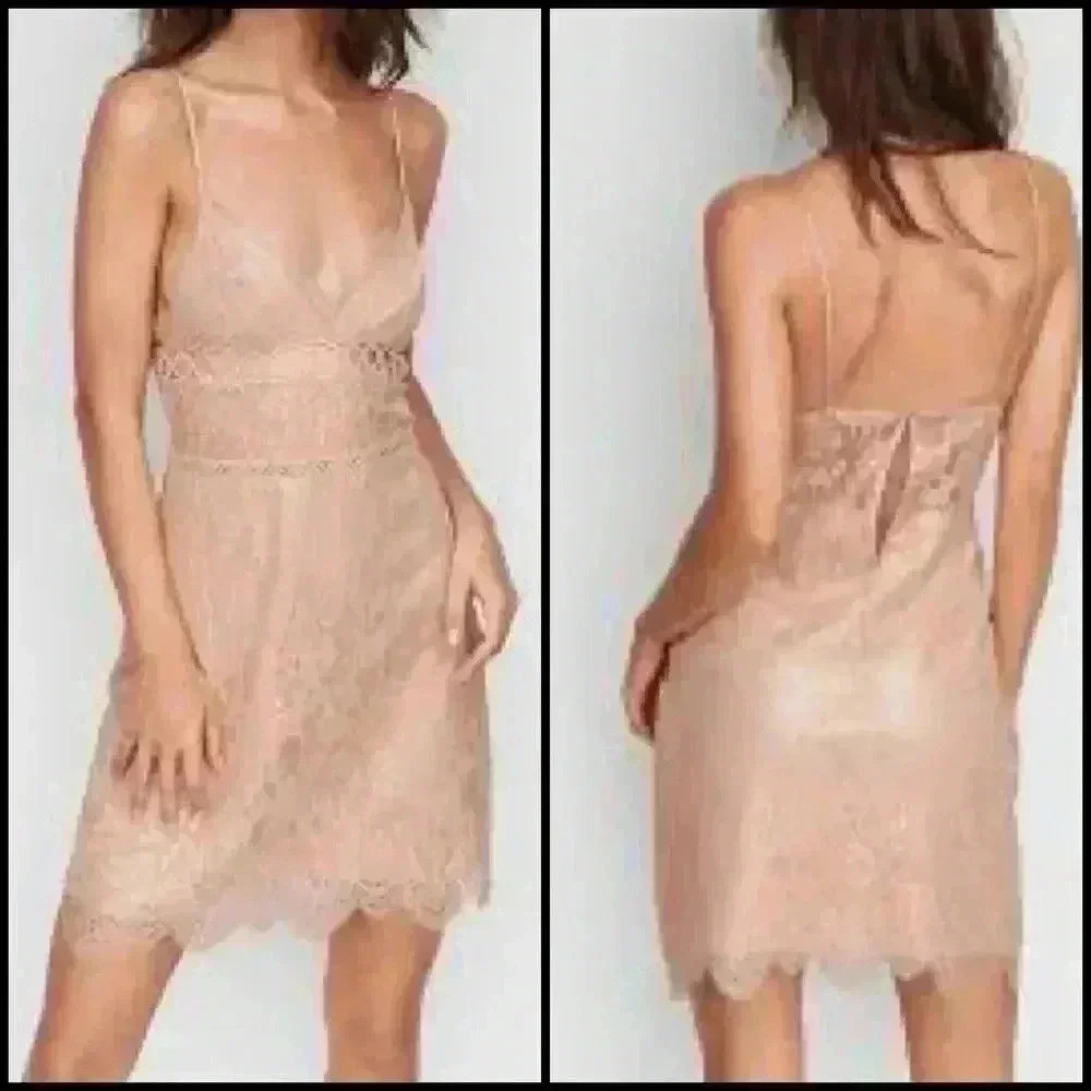 Victoria’s Secret Dream Angel Satin Lace Tan Slip Discontinued Coquette Dress L